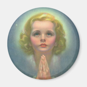 Angelic Blonde Girl with Halo and Stars Praying Magnet