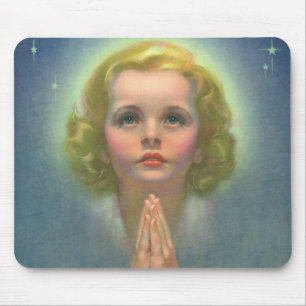 Angelic Blonde Girl with Halo and Stars Praying Mouse Mat
