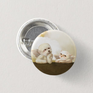 Angelic Dog and Cat on Cloud 3 Cm Round Badge