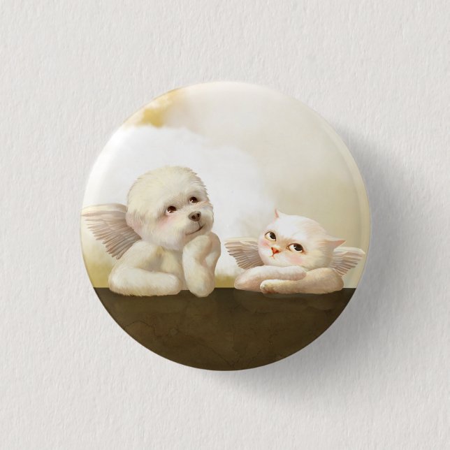 Angelic Dog and Cat on Cloud 3 Cm Round Badge (Front)