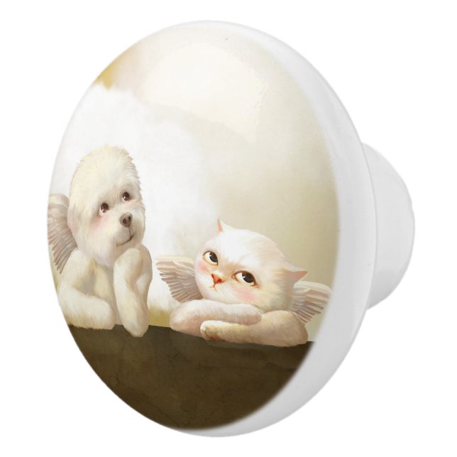 Angelic Dog and Cat on Cloud Ceramic Knob (Right)