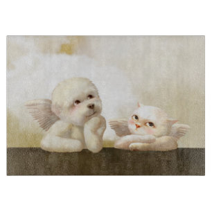 Angelic Dog and Cat on Cloud Cutting Board