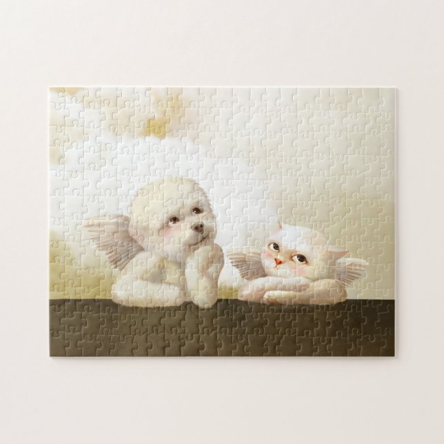 Angelic Dog and Cat on Cloud Jigsaw Puzzle (Horizontal)