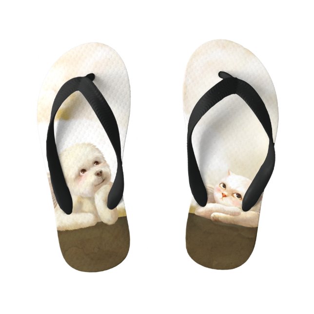 Angelic Dog and Cat on Cloud Kid's Flip Flops (Footbed)