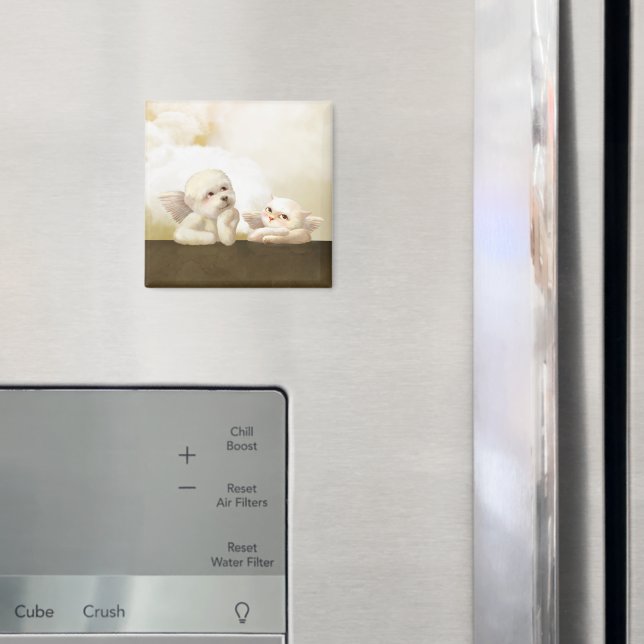 Angelic Dog and Cat on Cloud Magnet (In Situ (Fridge))
