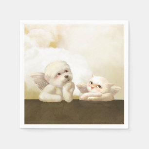 Angelic Dog and Cat on Cloud Napkin