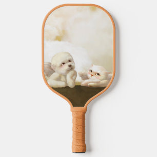 Angelic Dog and Cat on Cloud Pickleball Paddle