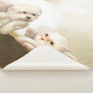 Angelic Dog and Cat on Cloud Sherpa Blanket