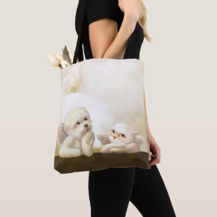 Angelic Dog and Cat on Cloud Tote Bag