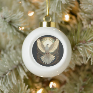 Angelic Dove Vintage Art Nouveau Vector Ceramic Ball Christmas Ornament