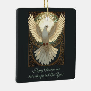 Angelic Dove Vintage Art Nouveau Vector Ceramic Ornament