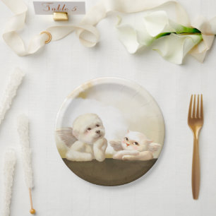 Angelic Duo: Smiling Bichon & Bao Bao Cloud Paper Plate