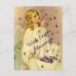 Angelic Easter Blessings With Violets Holiday Postcard