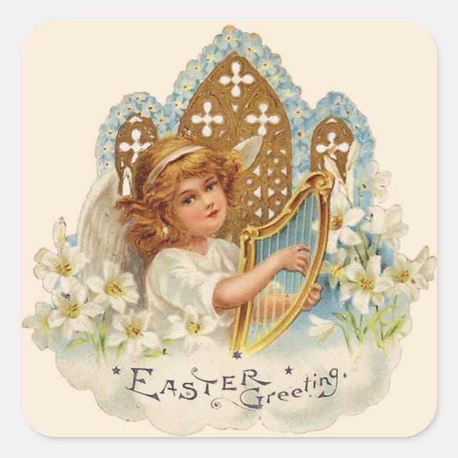 Angelic Easter Greetings Square Sticker (Front)