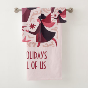 Angelic Figures Mid-Century Modern Kitschmas Bath Towel Set
