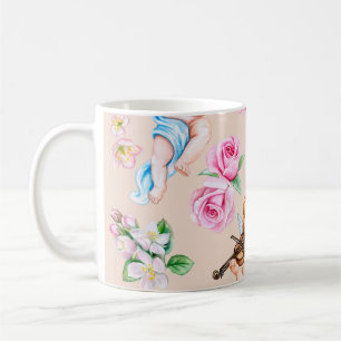 Angelic Florals: Vintage Cupid Pattern Coffee Mug