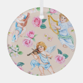 Angelic Florals: Vintage Cupid Pattern Glass Tree Decoration