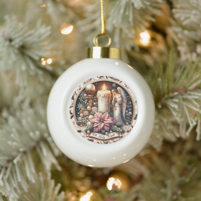 Angelic Glow" - Peaceful Christmas Ceramic Ball Christmas Ornament (Tree)