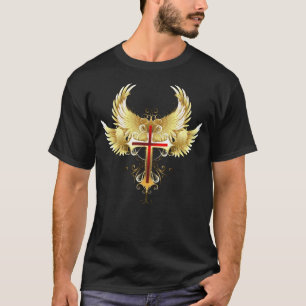 Angelic Golden Winged Red Ruby Christian Cross T-Shirt