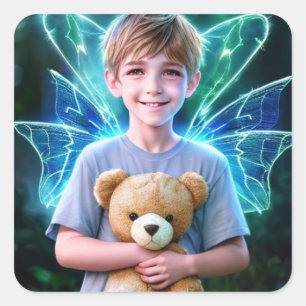 Angelic Little Boy with Fairy Wings  Square Sticker