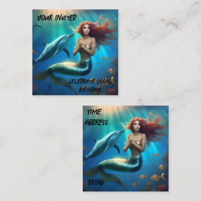 Angelic Mermaid Swimming With Dolphins, Enclosure Card (Front/Back)