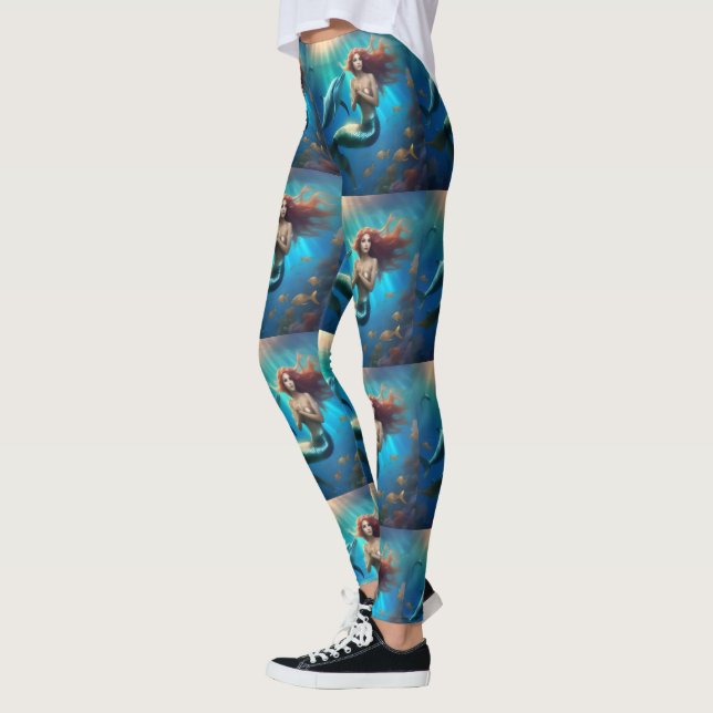 Angelic Mermaid Swimming With Dolphins, Leggings (Left)