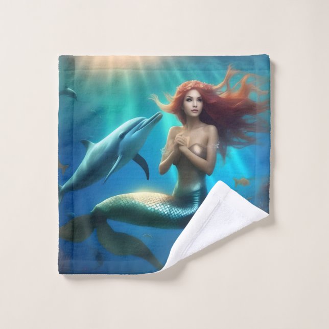 Angelic Mermaid Swimming With Dolphins, Wash Cloth (Wash Cloth)