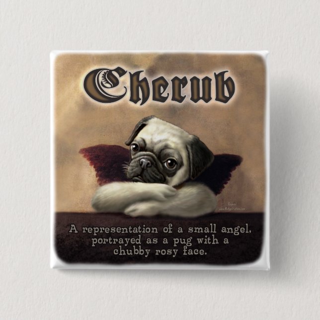 Angelic Pug Cherub Gift Items 15 Cm Square Badge (Front)
