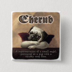 Angelic Pug Cherub Gift Items 15 Cm Square Badge