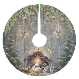 Angelic Radiant Nativity Scene Christmas Brushed Polyester Tree Skirt