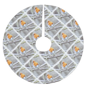 Angelic Robin Watercolor Brushed Polyester Tree Skirt