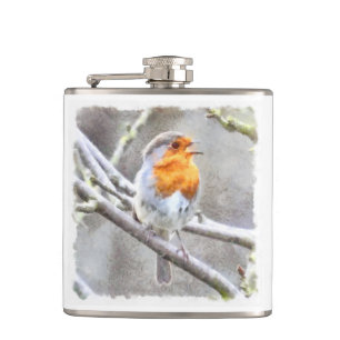 Angelic Robin Watercolor Hip Flask