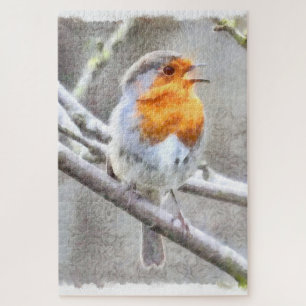 Angelic Robin Watercolor Jigsaw Puzzle