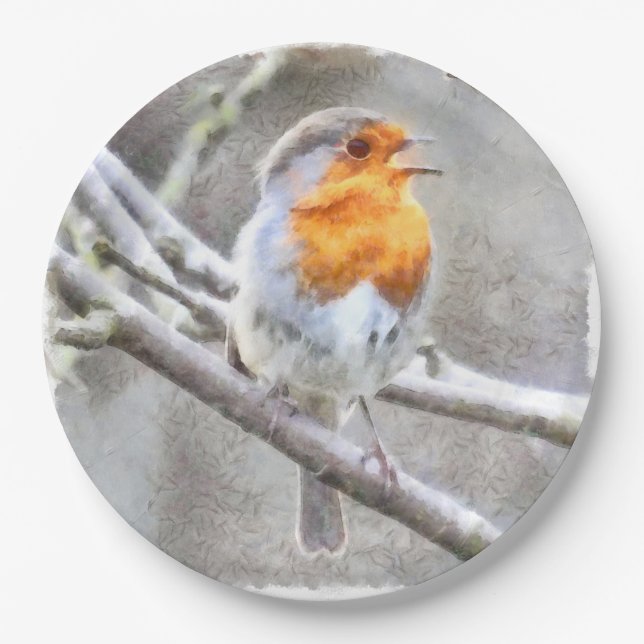 Angelic Robin Watercolor Paper Plate (Front)
