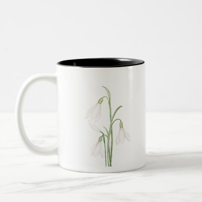 angelic snowdrop flowers watercolor Two-Tone coffee mug (Left)