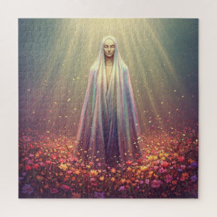 Angelic Spirit Among Floating Flowers of Beauty Jigsaw Puzzle