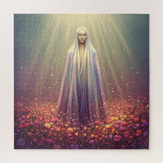 Angelic Spirit Among Floating Flowers of Beauty Jigsaw Puzzle (Vertical)