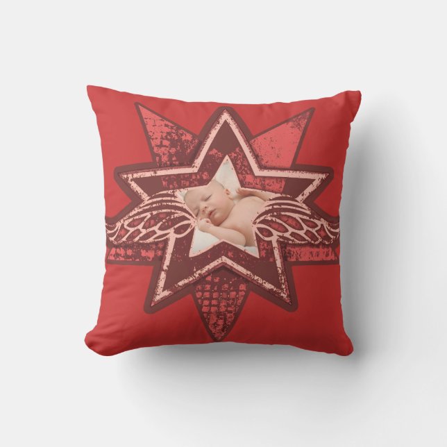 Angelic star red brown add your own photo pillow (Front)