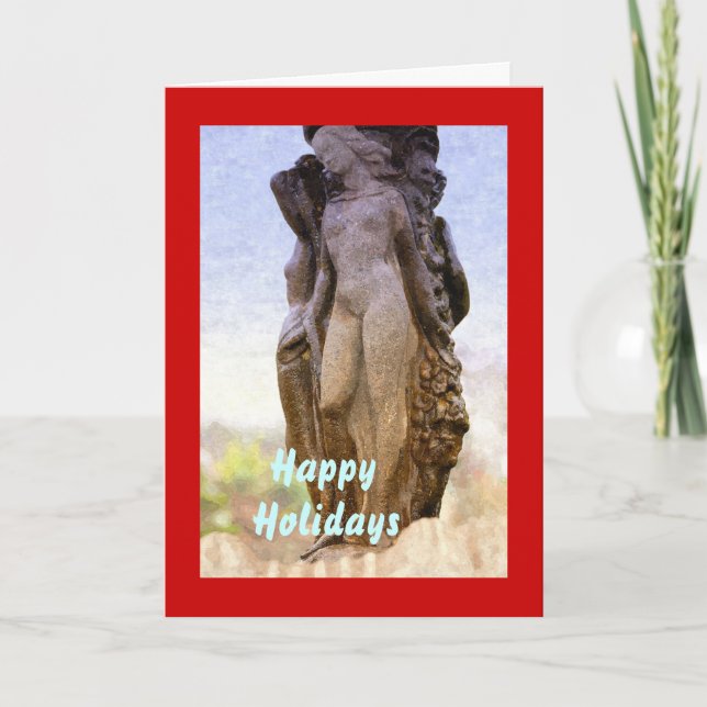 Angelic Statue, Happy Holidays, Christmas Holiday Card (Front)