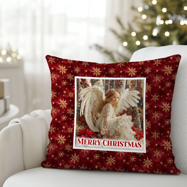 Angelic Victorian Angel Red Gold Festive Christmas Cushion (Angelic Victorian Angel Red Gold Festive Christmas Pillow

)