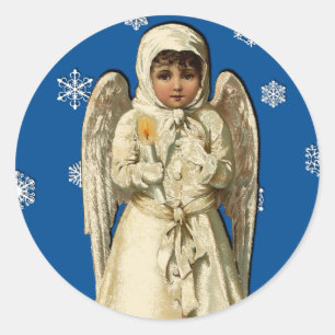 Angelic Victorian Vintage Christmas Art Cards Classic Round Sticker