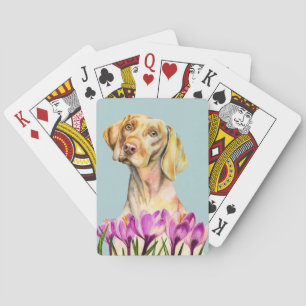 Angelic Vizsla Dog and Crocus Watercolor Playing Cards