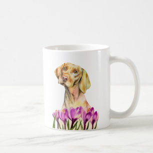 Angelic   Vizsla Dog and Purple Flower Watercolor Coffee Mug
