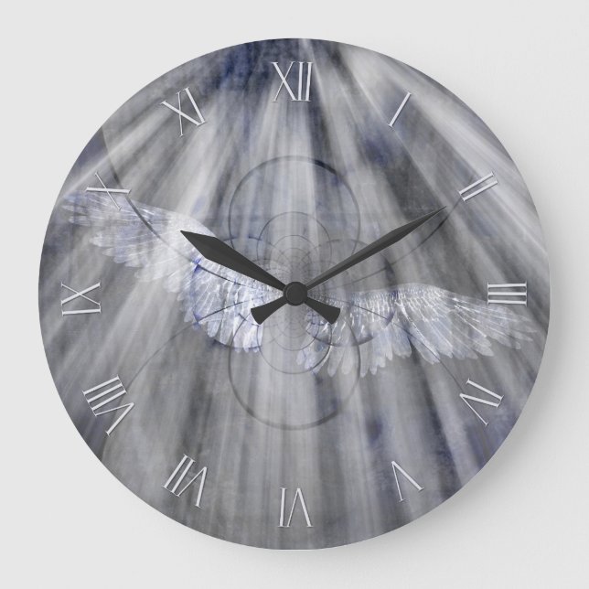 Angelic white wings large clock (Front)