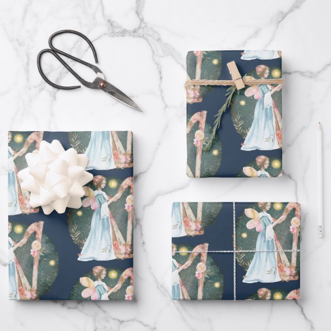 Angelic Winter Music Playing Angel       Wrapping Paper Sheet (Front)