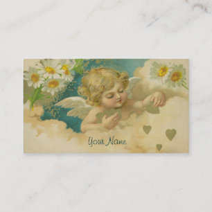 Angelica Elegant Business Card with Daisies Hearts