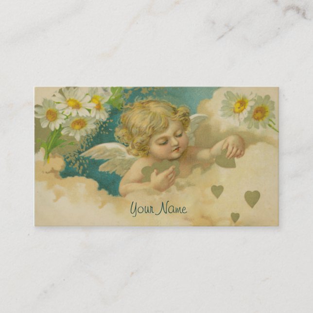 Angelica Elegant Business Card with Daisies Hearts (Front)