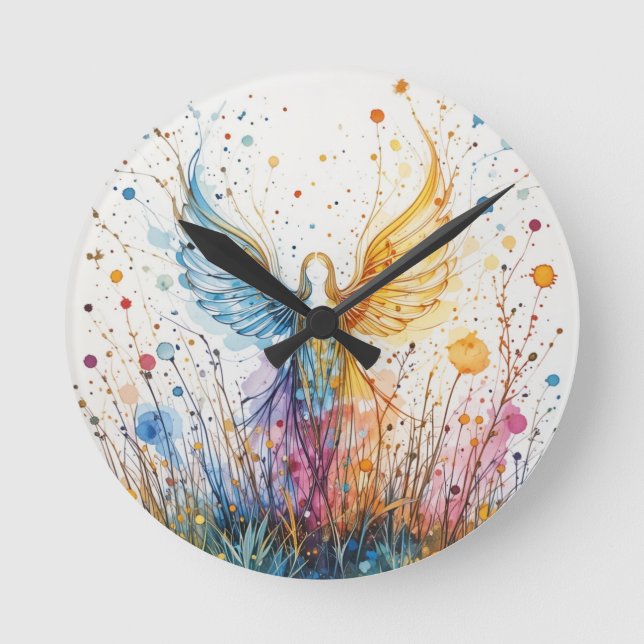 Angelical silhouette round clock (Front)