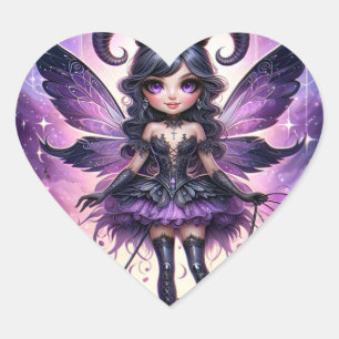 Angelina Purple Gothic Fairy Scorpio Horns Zodiac  Heart Sticker