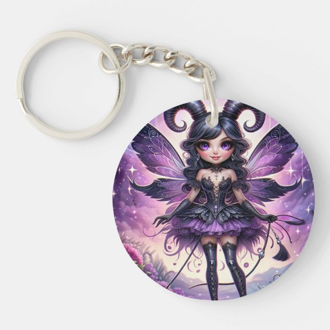 Angelina Purple Gothic Fairy Scorpio Horns Zodiac  Key Ring (Front)